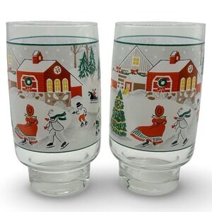 SET of TWO Sango Vintage Silent Night 12 oz Glass Tumblers Christmas Holidays